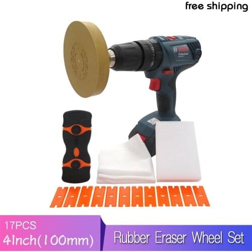 4" Rubber Eraser Wheel Set for Adhesive, Sticker, Pinstripe, Decal and Graphic Remover with 1/4" Shank Drill Adapter(17pcs)