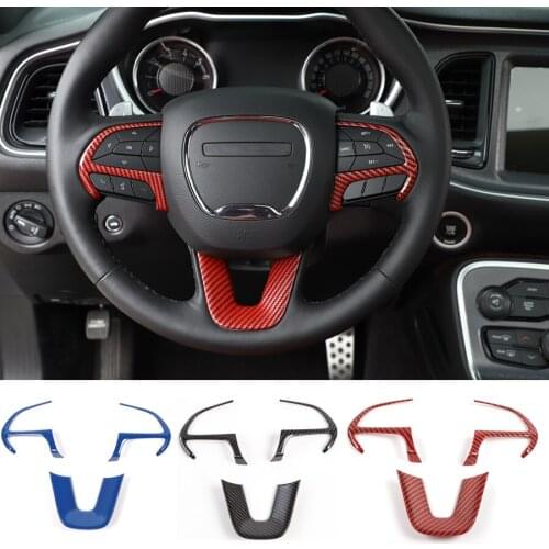 NHAUTP 3Pcs/set ABS Car Interior Decoration For Dodge Challenger/Charger 2015-2020 Steering Wheel Trim Stickers Red/Silver/Black