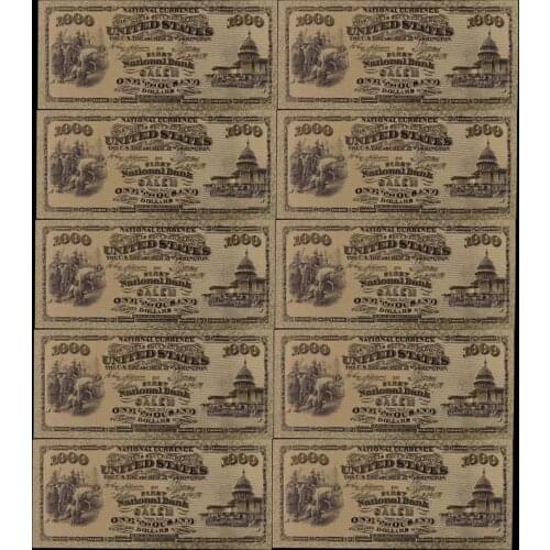 NEW 24K America Colorful Gold Banknote 1000 Dollars Gold Plated Banknote for Souvenirs Fake Bank Note Bills 10pcs/lot
