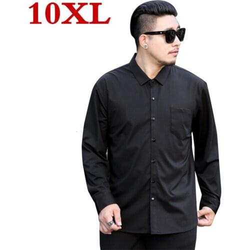 New plus size 10XL Mens Long Sleeve Solid Oxford Dress Shirt with Left Chest Pocket High-quality Male Casual Tops Button Shirts