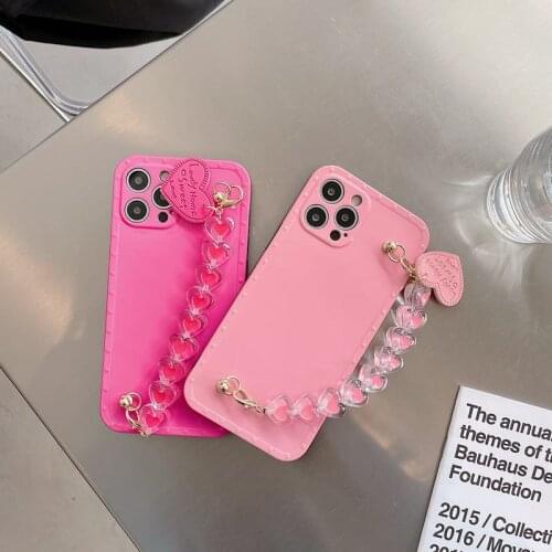 Pure Color Shockproof TPU Soft Rubber Love Heart Chain Back Phone Case Cover Skin For iPhone 7/8 Plus 11 12 Pro Max X XR XS Max