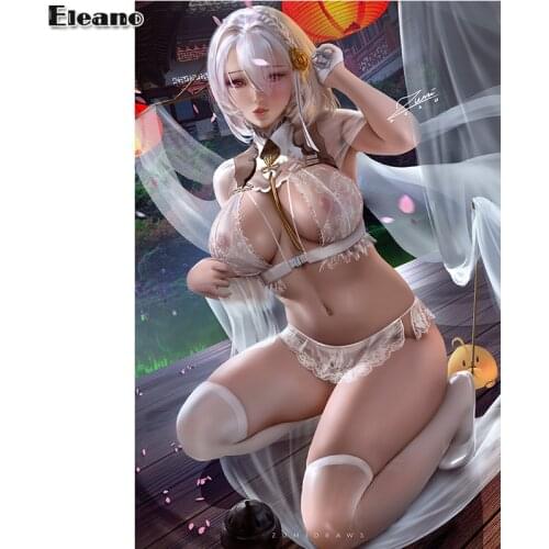 Print anime white Transparent lace sexy girl art canvas poster customized 16x24 24x36 inch living room bedroom home wall picture