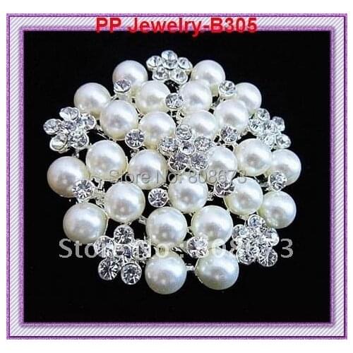 Silver Plated Rhinestone Snowflake And Cream Pearl Flower Brooch Pins 6PCS/LOT