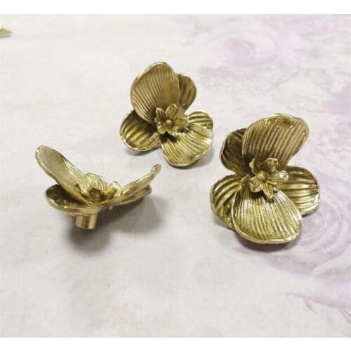 1Pc Pure Copper Five-petal Flower Drawer Cabinet Door Wardrobe Handle DIY Furniture Ceramic Art Wrought Iron Knob Accessories