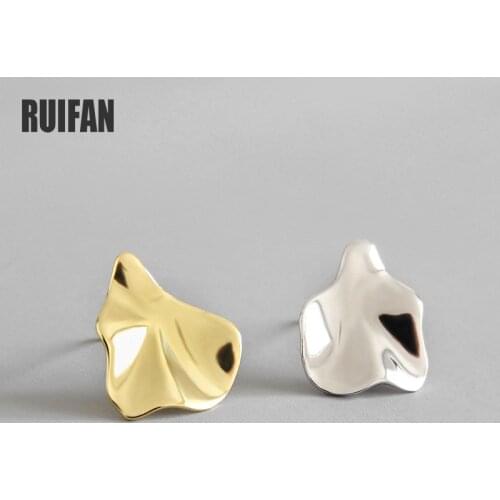 Ruifan Fashion Irregular Geometric White Gold/Gold 925 Sterling Silver Stud Earrings for Women Girls Fine Jewelry Gift YEA424