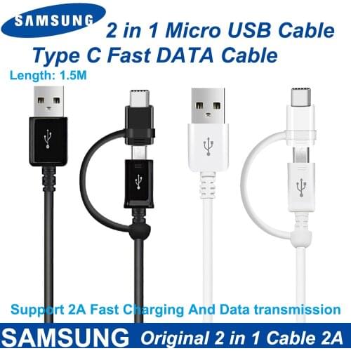 Samsung Original 2 in 1 Micro USB Cable Type C Fast Charger Note8 Note9 S8 S8 Plus S9 S9 Plus C5、C7、C9 Pro S6 S7edge Note5 Cable