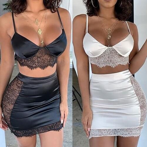 Sexy Solid Color Lace Stitching Fun Suit Skirt Lingerie Temptation Plus Size Comfortable Crop Top And Mini Skirt Set 2021 New