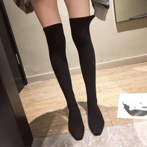 Womens Boots Fashion Stretch Fabric Sock Boots Over-the-Knee Boots Stockings Stretch Ankle Boots Stockings Womens Flat Shoes
