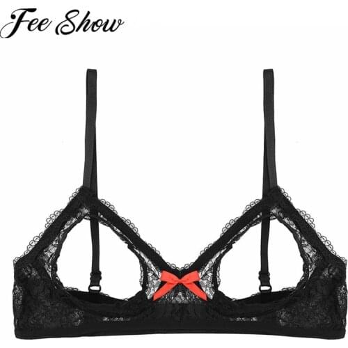 Women Sexy Lace Bra Top Lingerie Nightwear Open Bust Bra Bustier Triangle Cup Wire-free Unlined Female Bras Bralette Underwear