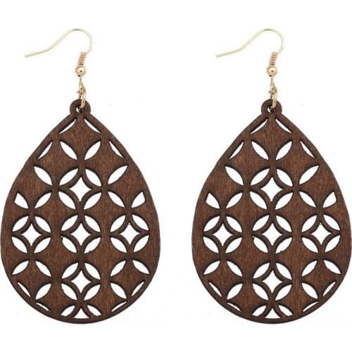 ZWPON 2020 New Hollow Teardrop Wood Earrings for Women Fashion Statement Wooden Water Drop Earrings Jewelry Wholesale