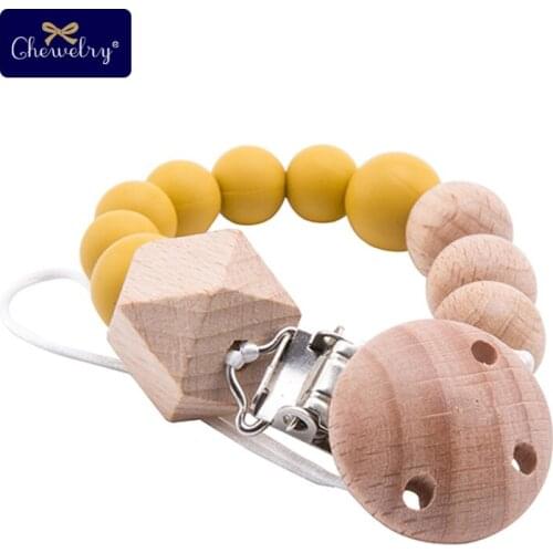 1Pc Baby Pacifier Clips Chain Round Silicone Pearls Beech Hexagon Wood Beads Holder For Nipples Baby Silicone Teethers Chew Toys