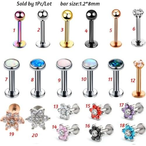 1Pc Surgical Steel Internal Thread Labret Helix Tragus Cartilage Piercings Opal Orelha Gem Lip Monore Stud Piercing Body Jewelry