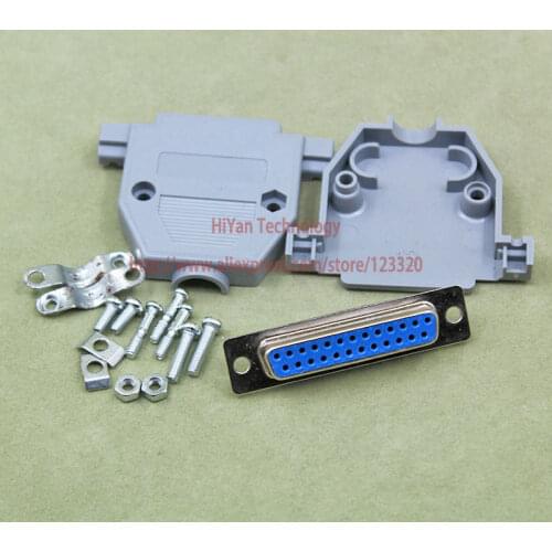 10pcs/lot) Parallel Serial Port DB25 25 Pin D Sub Blue Female Wire Solder Connector + Plastic Assemble Shell Cover Adapter