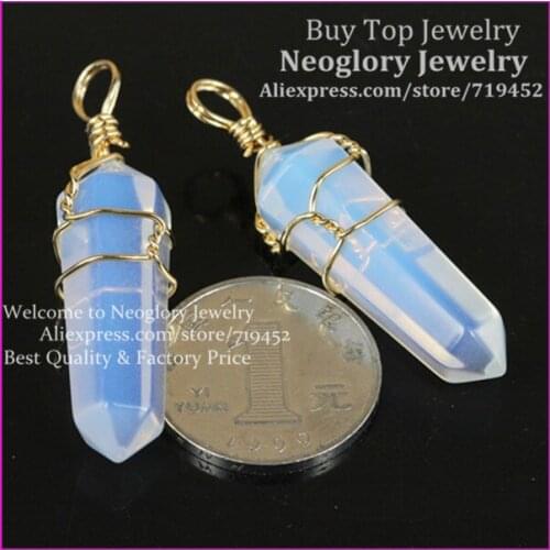 10pcs Natural Hexagon Prism Beads Healing Opal Gems Point Pendant Druzy Quartz Pendant metal Wire Wrapped Pendant