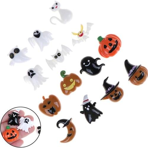 10Pcs Mixed Halloween Flat Back Resin Charms DIY Cabochons Craft Embellishment