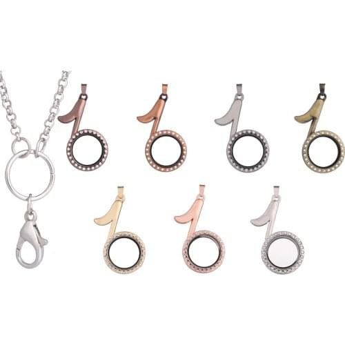 10pcs/lot Free Shipping Memory Living Magnet Glass Floating Locket Music Note Locket Pendant With Free Chains