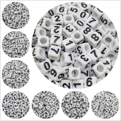 100pcs 6mm 0-9 Numbers Acrylic Beads Square Shape Spacer Beads For Jewelry Making DIY Handmade Charm Bracelet Necklace