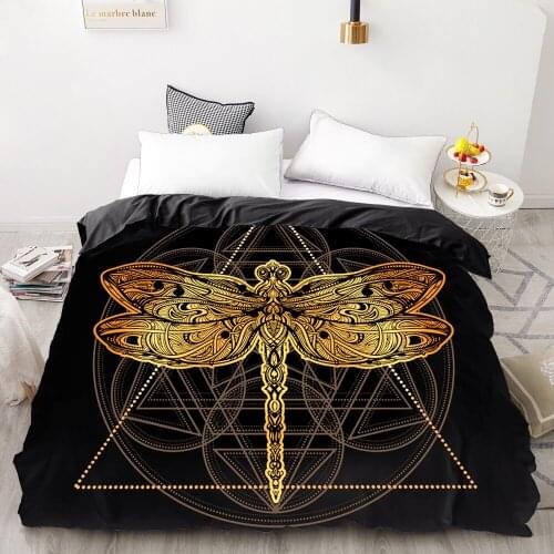 3D HD Digital Printing Custom Duvet Cover,Comforter/Quilt/Blanket case Queen King Bedding 220x240,Bedclothes Golden dragonfly