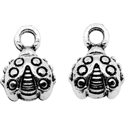 40pcs Charm Small Ladybug Bug Pendant Charms For Jewelry Making Antique Silver Color Cute Ladybug Charms 8x11mm