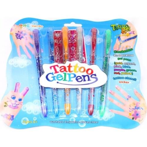 6PCS Kids DIY Tattoo Pens Handdrawing Tattoo Gel Pens Novelty tricks Funny Anti-stress Toys Children Kids Birthday Festival Gift