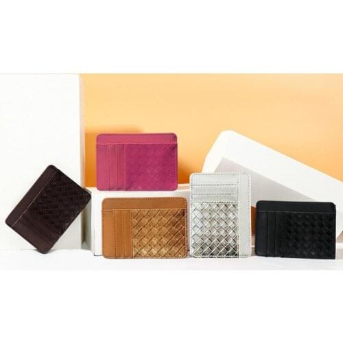 80% Dropshipping!!Faux Leather Woven Holder Women Purse Men Card Cash Holder Coin Storage Pouch