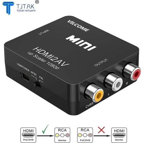 HDMI TO AV Scaler Adapter HD Video Composite Converter Box HDMI to RCA AV/CVSB L/R Video 1080P Mini HDMI2AV Support NTSC PAL New