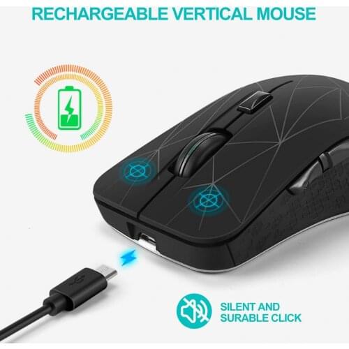 Wireless Mouse Rechargeable Dual Mode 3 Adjustable DPI 6 Buttons Ergonomic Optical Gaming Mouse for PC Computer Laptop