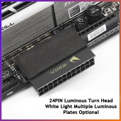 Computer Motherboard ATX Power Supply 24P Turn 90 Degree Connector Steering 24Pin Multi-brand Luminous Steering Head