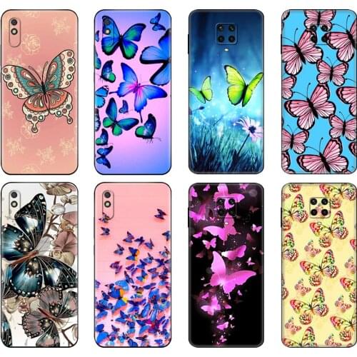 Black tpu Case For Xiaomi Redmi 7A 8 8A 9 9A 9C Case Redmi Note 8T 8 Pro T Note 9 9S 9 Pro Case Butterfly Flower