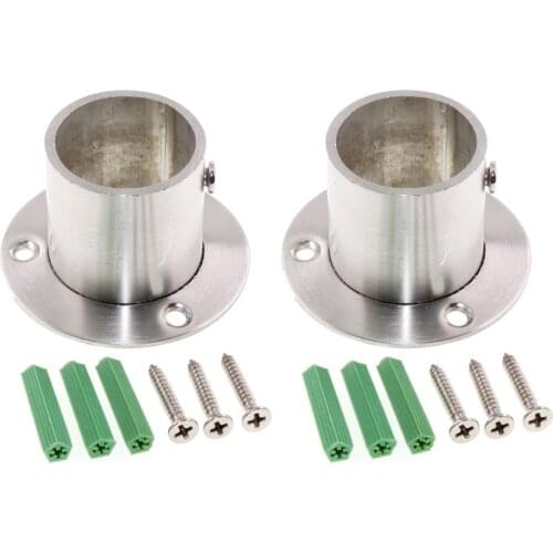 Shower Curtain Rod Holder,Closet Rod Brackets Stainless Steel Pipe Pole Flange Socket Wardrobe Bracket End Silver(32mm/1.26'')