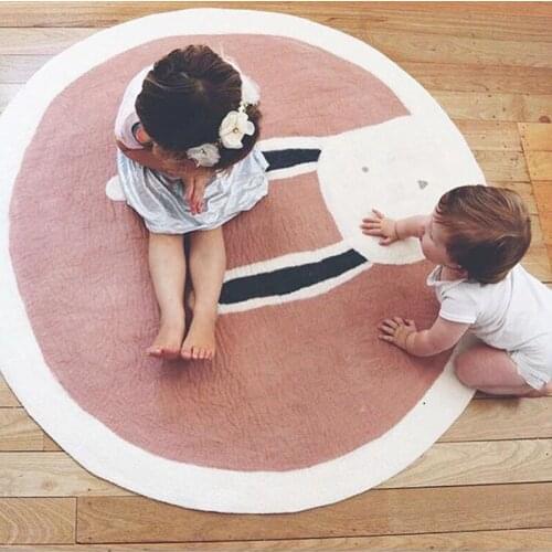 Baby Play Mat Crawling Pad Cartoon Rabbit Round Pad Kids Rug Thicken Floor Mat Anti-skid Carpet Game Mat Childrens Room Decor