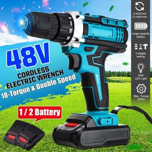 3 In1 48V Cordless Drill Electric Screwdriver Drill 18+2 Torque Electric Hammer Drill Power Tool With 1/2Pcs Lithium-Ion Battery