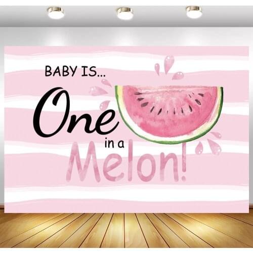 Newborn Baby One In A Melon Photo Backgrounds Kids 1st Birthday Girl Pink White Customize Party Backdrop Vinyl Poster Wall Decor