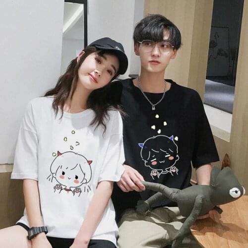 Cartoon T shirt Women Men Cute Summer Tees Female White Tshirt Black Couple Streetwear Casual Boy Loose T Shirt