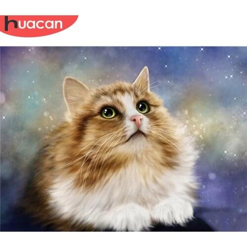 HUACAN Diamond Painting Cat Full Drill Square Cross Stitch Diamond Embroidery Animal Mosaic Picture Of Rhinestone Decor For Home