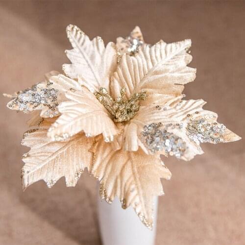 Artificial Flowers for Christmas Decor Glitter Poinsettia Fake Flowers DIY Home Xmas New Year Decoration Flower Wedding