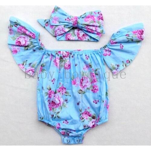 Ins Summer Floral Baby girl off the shoulder romper with headband