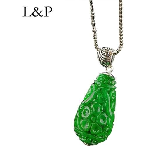 L&P Vintage Luxurious Emerald Pendant For Lady Authentic 925 Sterling Silver Handmade Pendant Anniversary Gift Jewel