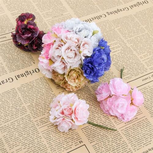 6Pcs Mini Silk Artificial Rose Flowers Bouquet Wedding Decoration Party Flower