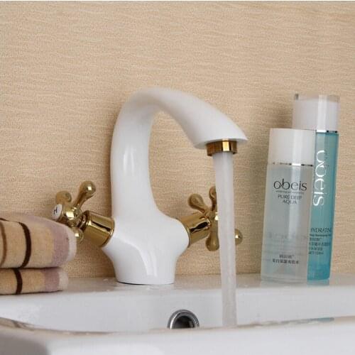 Pastoral Retro hot and cold taps Bathroom Products Bathroom Sets copper faucet Supply basin faucet paint white leader W3005