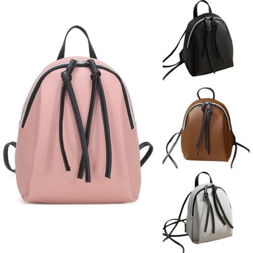 Mini PU Leather Backpack Womens Small Shoulder Bag with Tassel Zipper Female Leather School Bagpack Bag for Teenage Grils