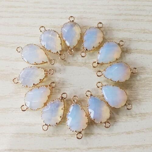 Fashion water drop shape opal stone section gold rim Connector pendants wholesale 12pcs/lot for jewelry making free