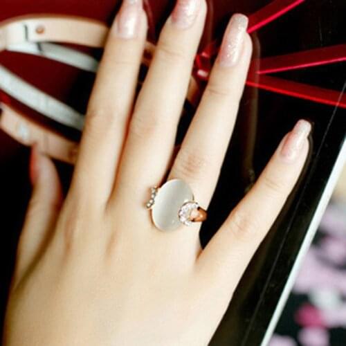 MOONROCY Free Shipping Cubic Zirconia Rose Gold Color Austrian Crystal Fashion Opal Ring Jewelry Wholesale for Women Gift