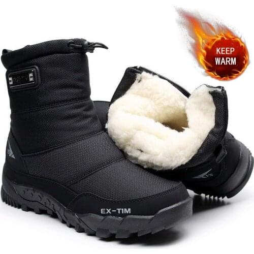 WEH Men Boots 2021 Winter Shoes men Warm Snow Boots Mid-calf Men Winter Shoes Thick Plush 30% Wool Outdoor Winter Boots Non-slip