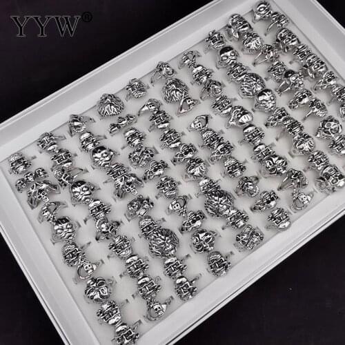 100pcs/Box Unisex Skull Titanium Steel Ring Set Vintage Punk Finger rings For Men Women Party Gift Jewelry Rings Randomly Sent