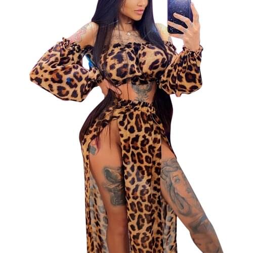 Cover Ups Leopard Print Tunic Beach Dress Sexy Backless Off Shoulder Bikini Bathing Suit Two Pieces Dress Robe Pareo Swimsuit