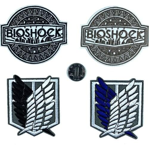 Japanese Anime Cloth Stickers Cartoon Iron on Patches Attack on Titan Wings of Freedom Bioshock Thermo Adhesive Embroidery Badge