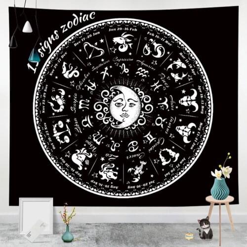 Wall Tapestry, Moon Sun Patterns Print Rectangular Background Cloth Hanging Carpet Decorative Tools for Home
