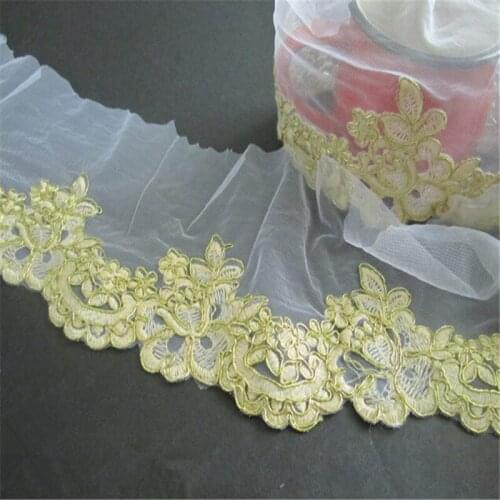 Delicate Free-shipping 3Yd Wedding Dress Cording Lace Applique Light Gold Thread Embroidery Lace Accessories Trim LJ0032