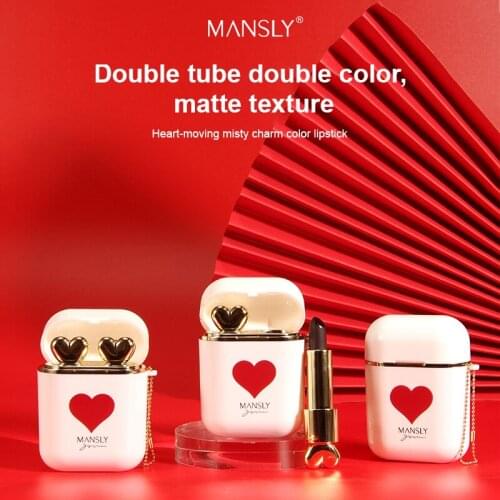 New 2pcs/set Velvet Matte Lipstick Creative Headphones Heart-beating Easy To Carry Lipstick Waterproof Lasting Convenient TSLM2